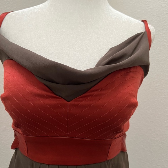 Rare Nicole Miller Collection Bustier Silk Top in Sienna and Taupe - Picture 2 of 14